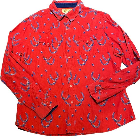 Wrangler Women's Large Red Cotton Corduroy Pearl Snap Button Up Western Shirt - Picture 1 of 7